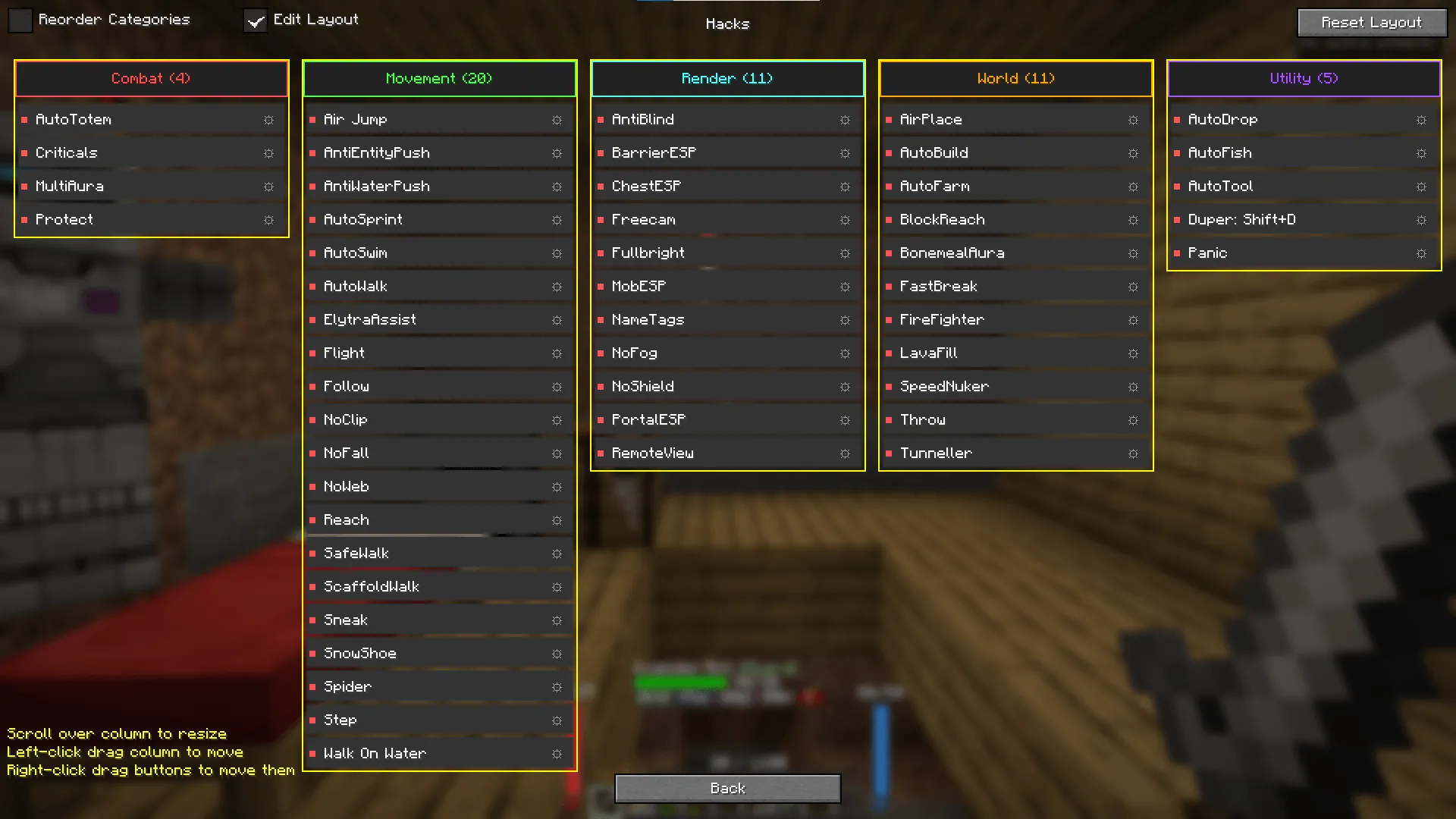 Madxray hacks, Моды, Minecraft