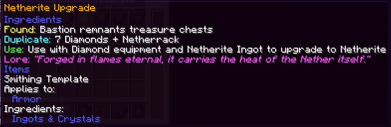 smithing templates descriptions — скриншот 1 (Моды, Minecraft)