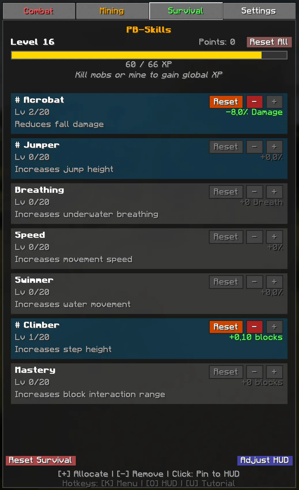 PB-Skills, Моды, Minecraft