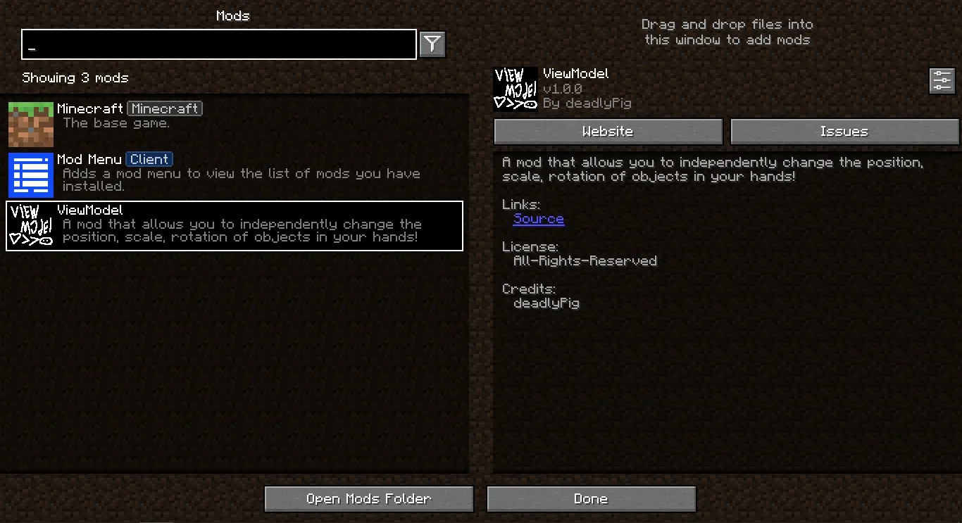 View Model, Моды, Minecraft