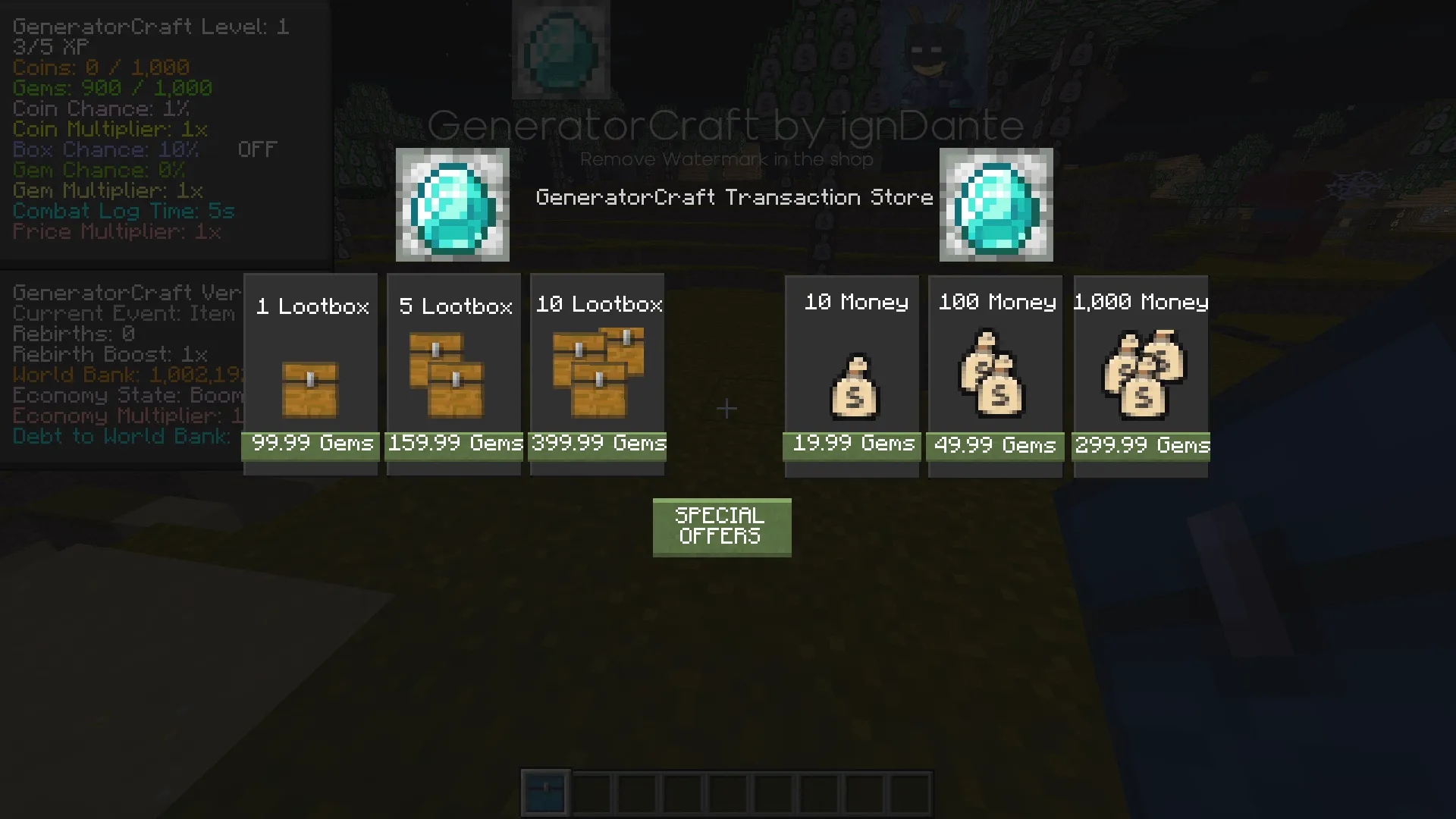 GeneratorCraft - Lootboxes, Gambling, RNG, Economy, Моды, Minecraft