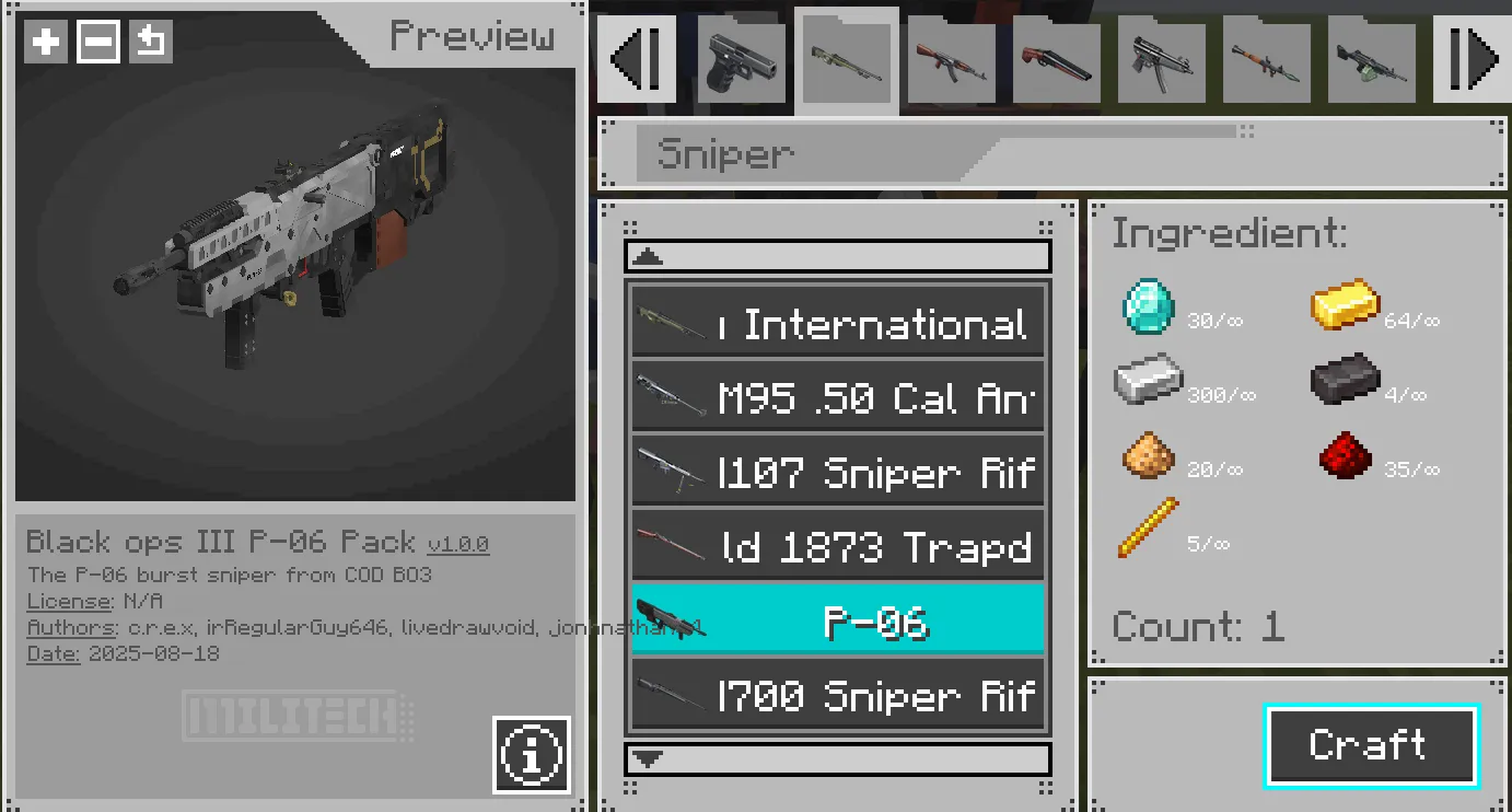 [TaCZ] CREX's P-06 GunPack — скриншот 6 (Кастомизации, Minecraft)