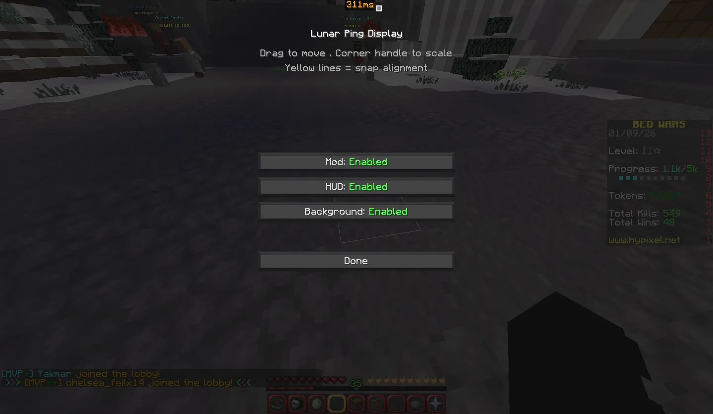 Lunar Ping display — скриншот 2 (Моды, Minecraft)