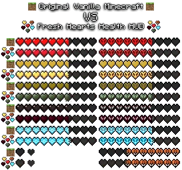 Fresh Hearts Health Bar HUD Hotbar — скриншот 1 (Текстуры, Minecraft)