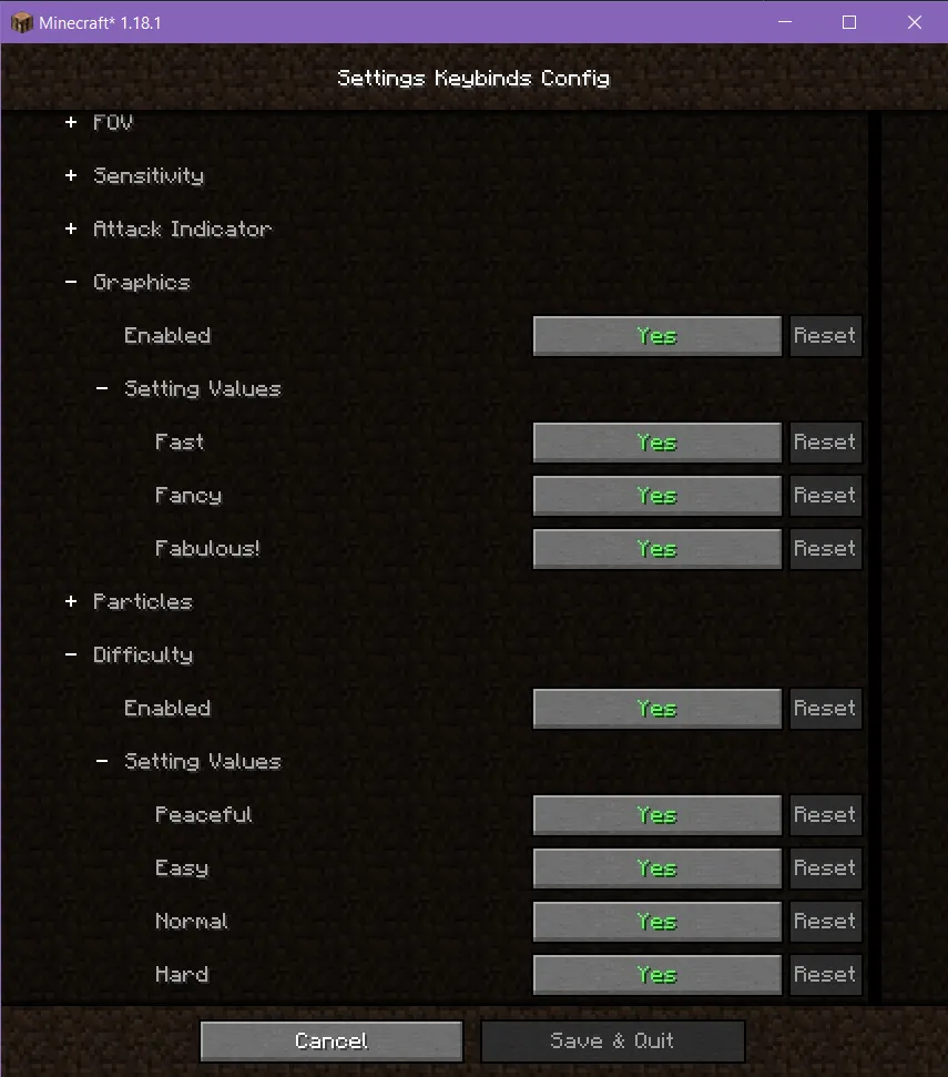 Settings Keybinds — скриншот 1 (Моды, Minecraft)