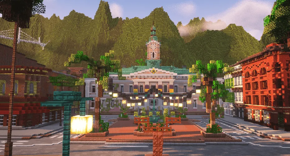 Seaside Plaza | A detailed modern boardwalk city | PaleoTech, Карты, Minecraft