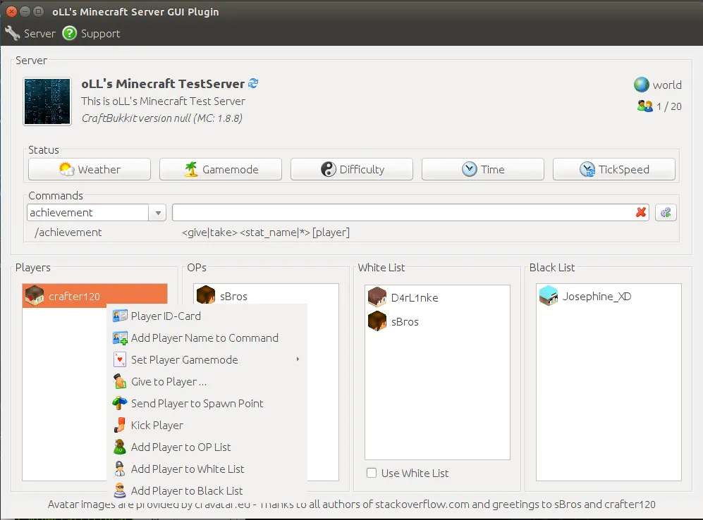 oLL's Server GUI, Плагины, Minecraft