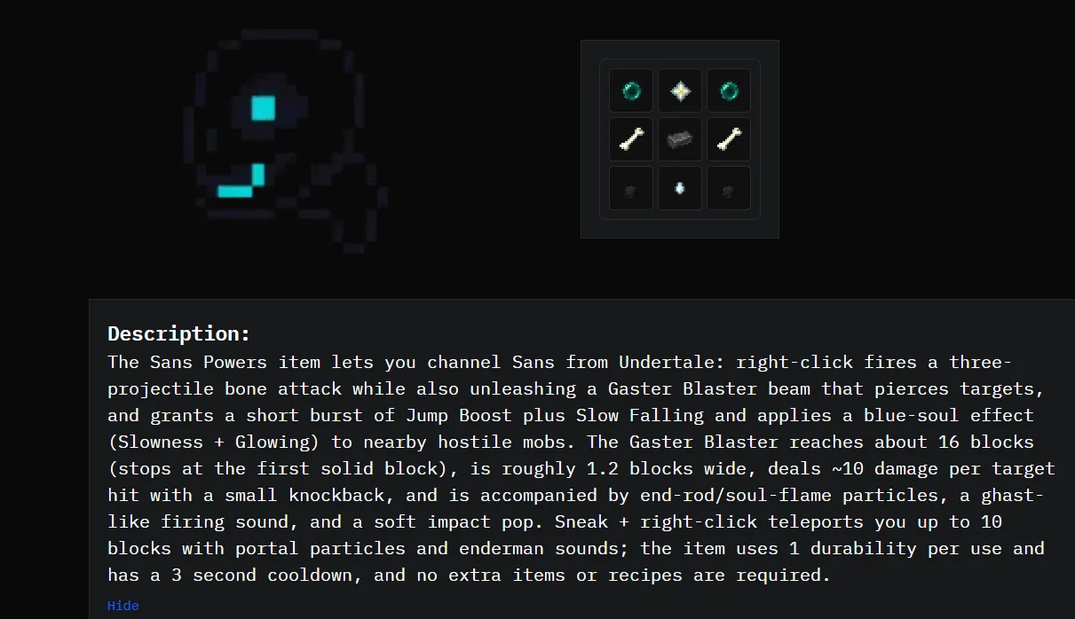 Sanss powers, Моды, Minecraft