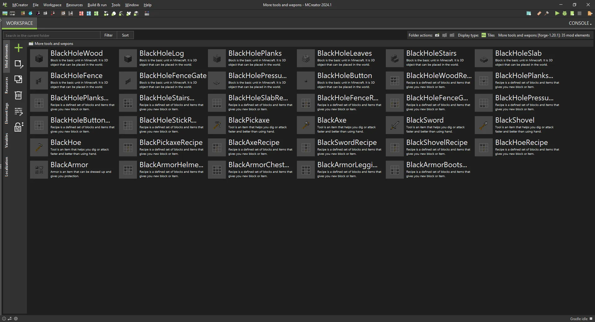 Black Hole Armor and tools, Моды, Minecraft