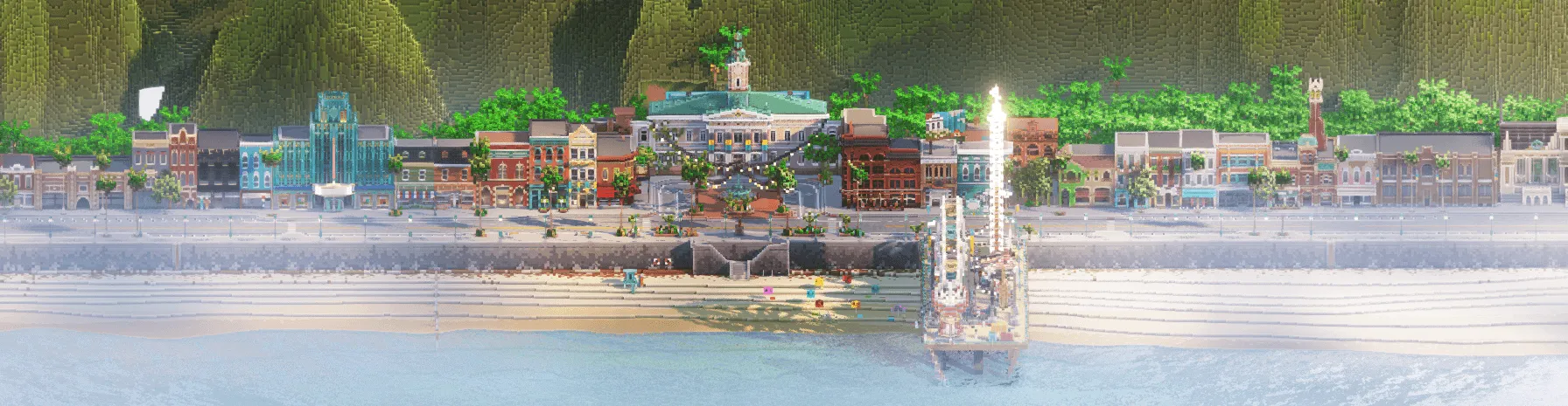 Seaside Plaza | A detailed modern boardwalk city | PaleoTech, Карты, Minecraft