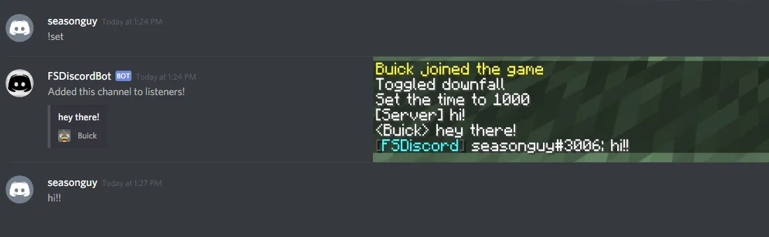 Fantastically Simple Discord Bot, Плагины, Minecraft