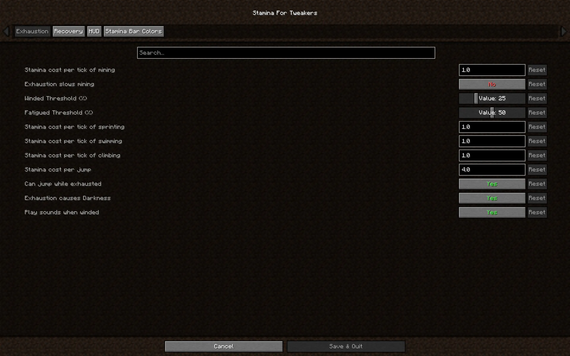 Stamina For Tweakers, Моды, Minecraft