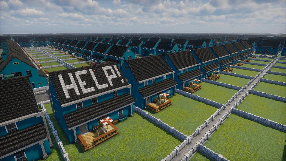 Ouroburbia - Liminal Suburban Sprawl Vivarium-inspired 1000x1000 Survival map — скриншот 12 (Карты, Minecraft)
