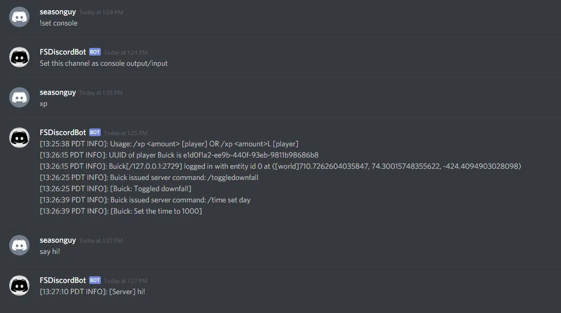 Fantastically Simple Discord Bot, Плагины, Minecraft