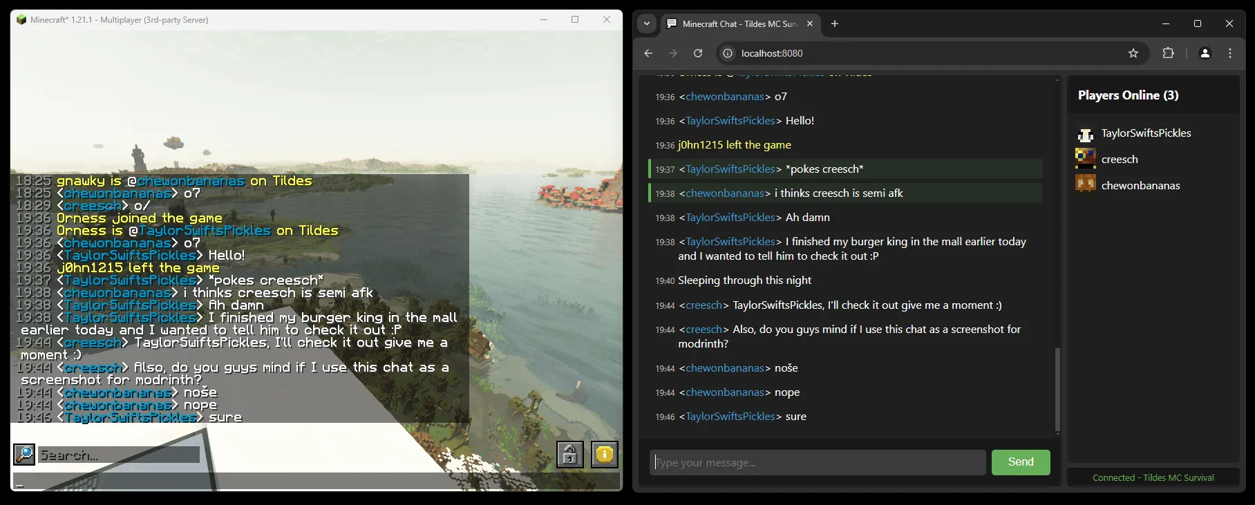 Web Chat — скриншот 1 (Моды, Minecraft)
