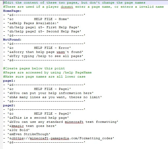 Basic Help Pages — скриншот 1 (Плагины, Minecraft)