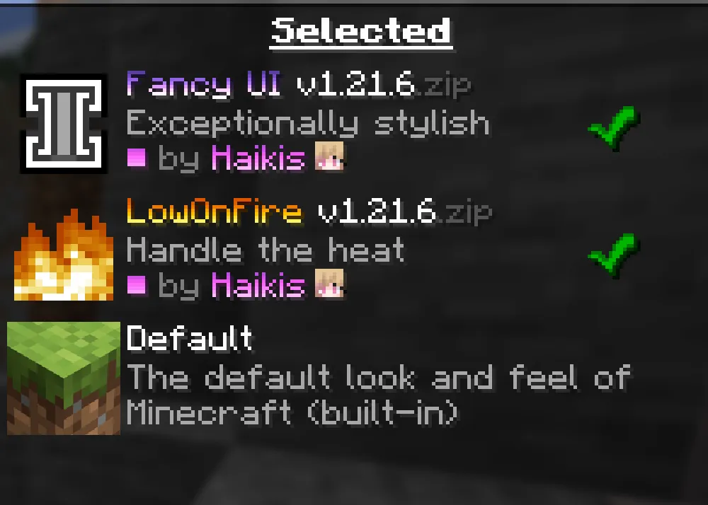 Fancy UI, Текстуры, Minecraft