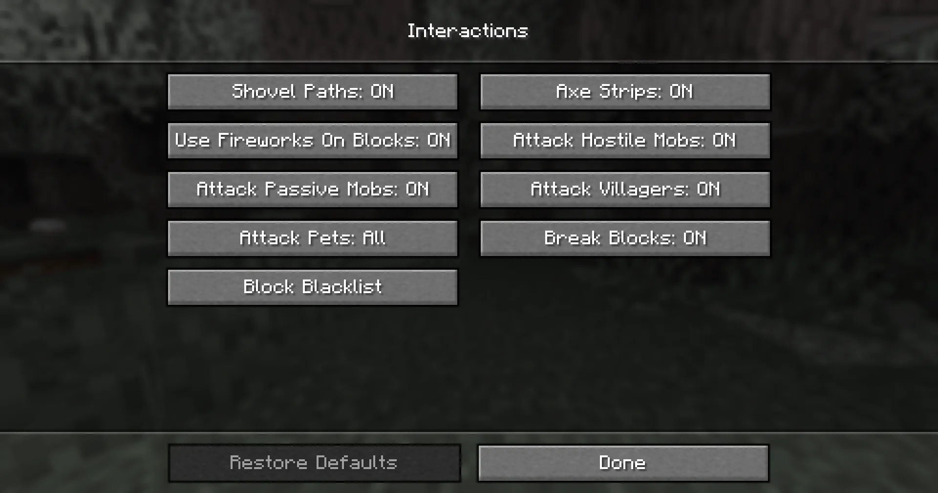 Interaction Manager, Моды, Minecraft