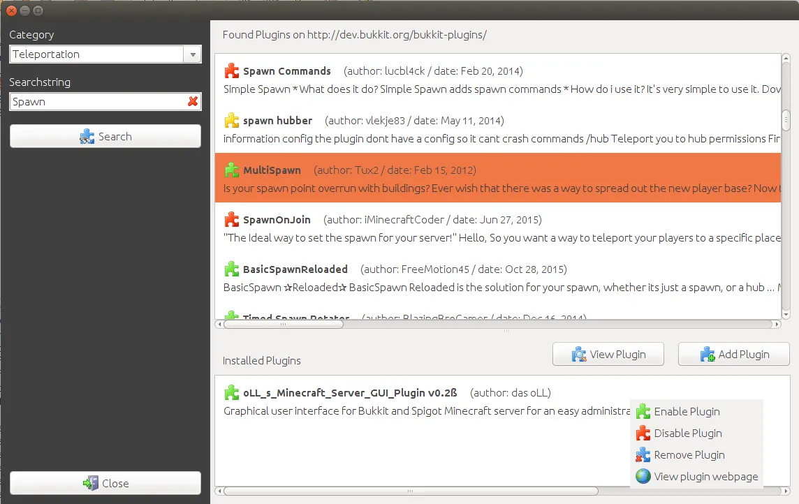 oLL's Server GUI, Плагины, Minecraft