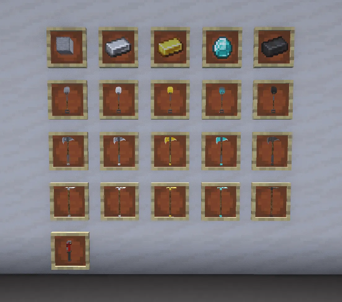 Chronicles of Kings – Tools (Hammers, Shovels, Axes, Hoes, Glass Cutters, Rock Crushers, and Concrete Mixers) — скриншот 1 (Моды, Minecraft)