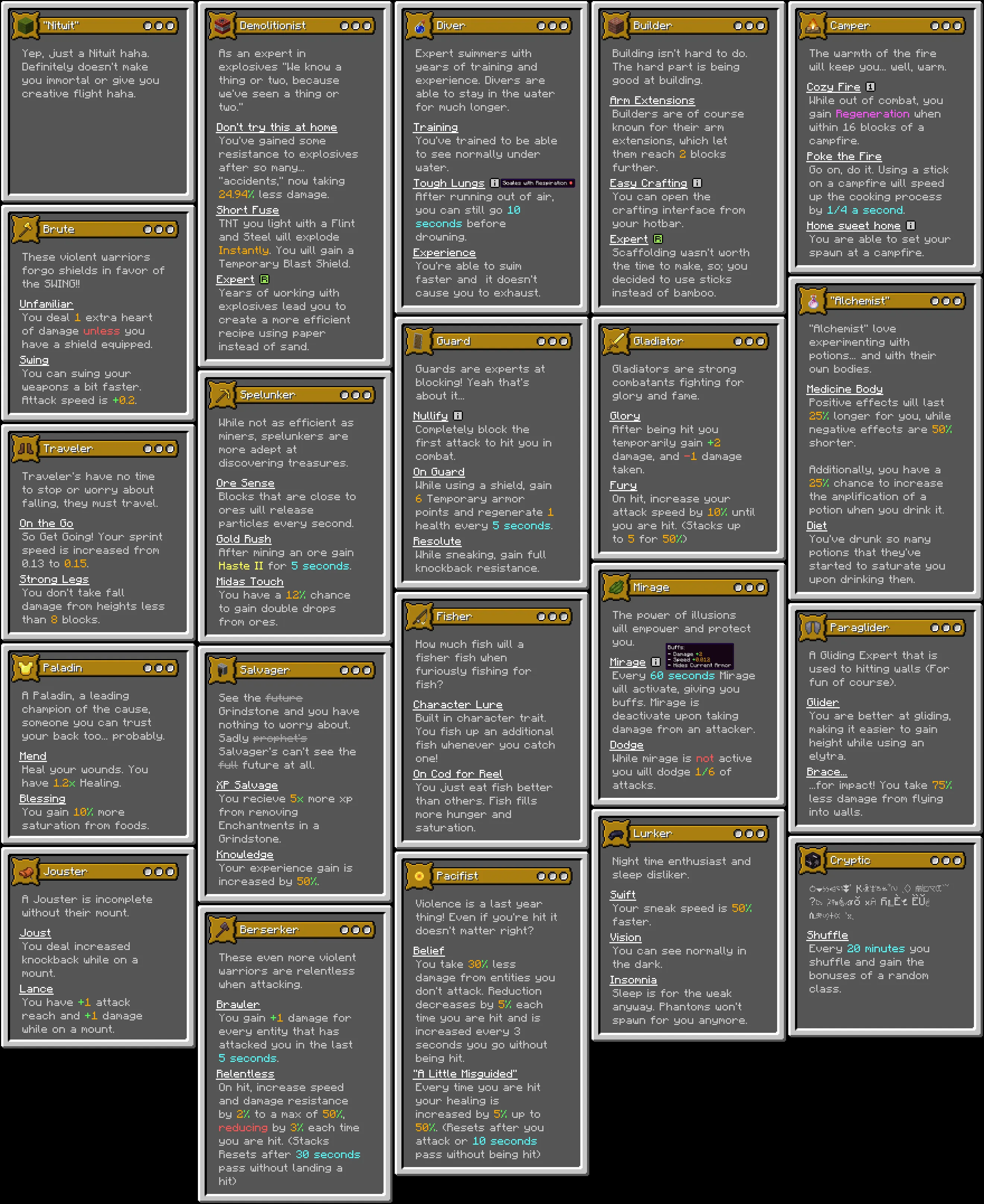 Origins: Mystic's Class Pack, Дата-паки, Minecraft