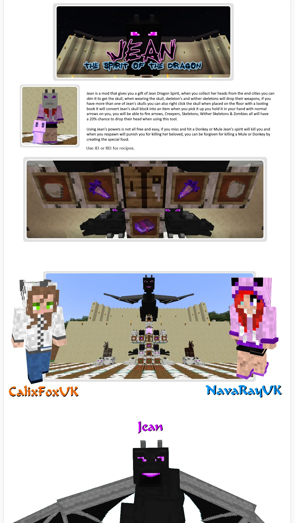 Jean, Моды, Minecraft
