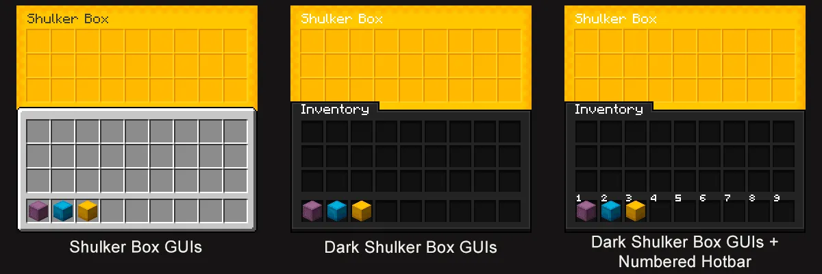 Dark Shulker Box GUIs + Numbered Hotbar — скриншот 2 (Текстуры, Minecraft)
