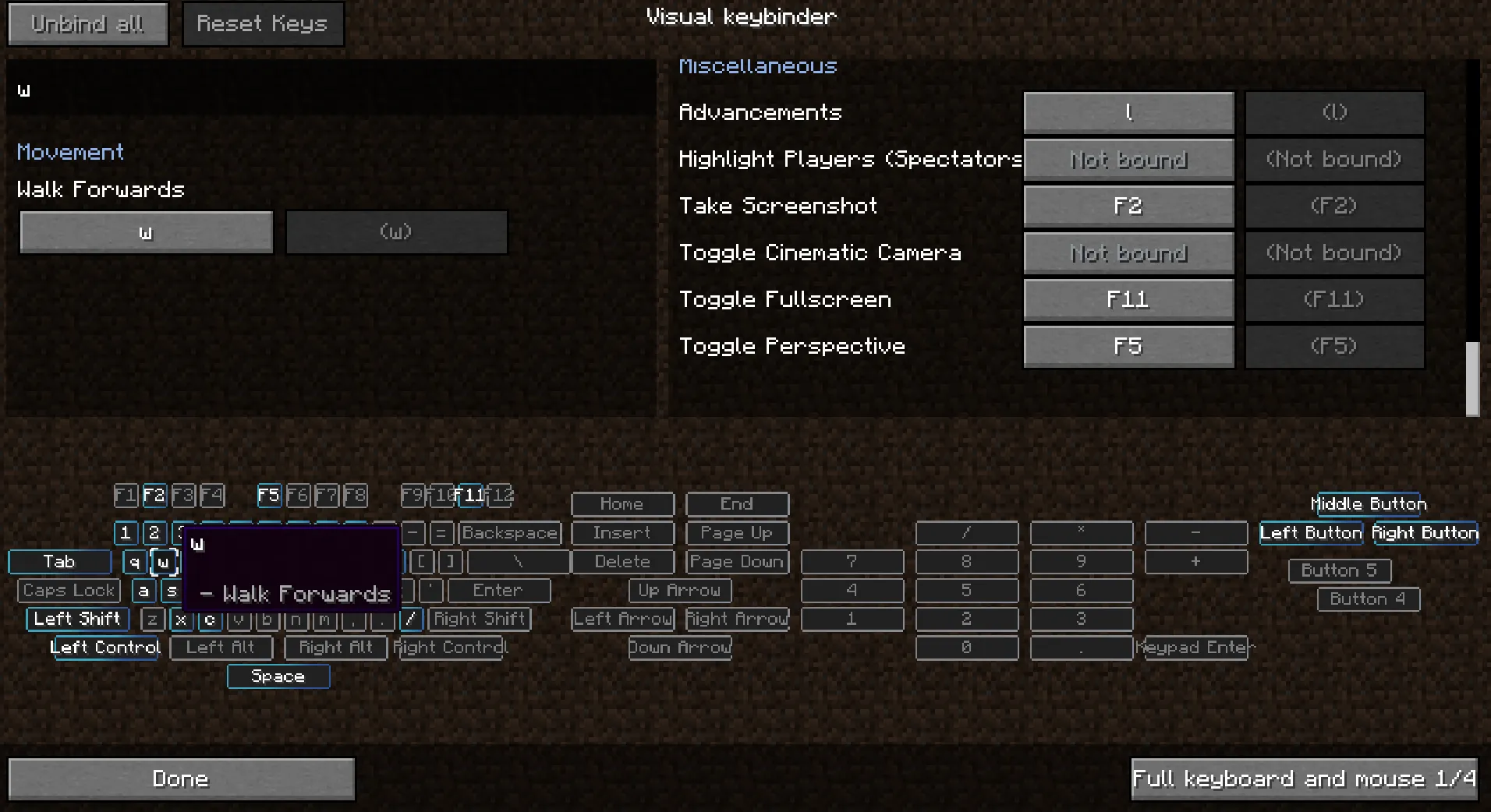 Raw's Visual keybinder, Моды, Minecraft