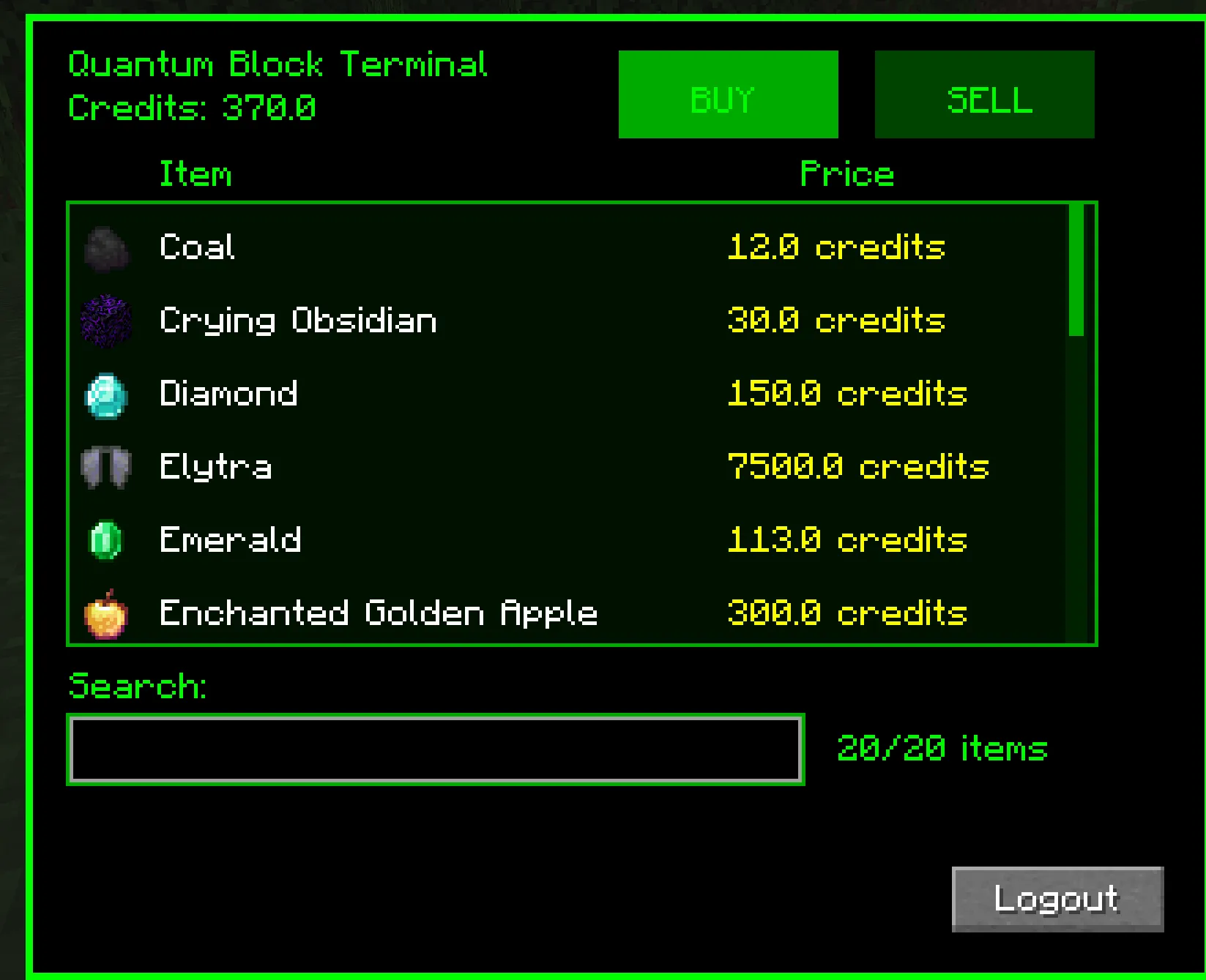 Quantum Block Bazaar Galactic Market Trade Terminal — скриншот 1 (Моды, Minecraft)