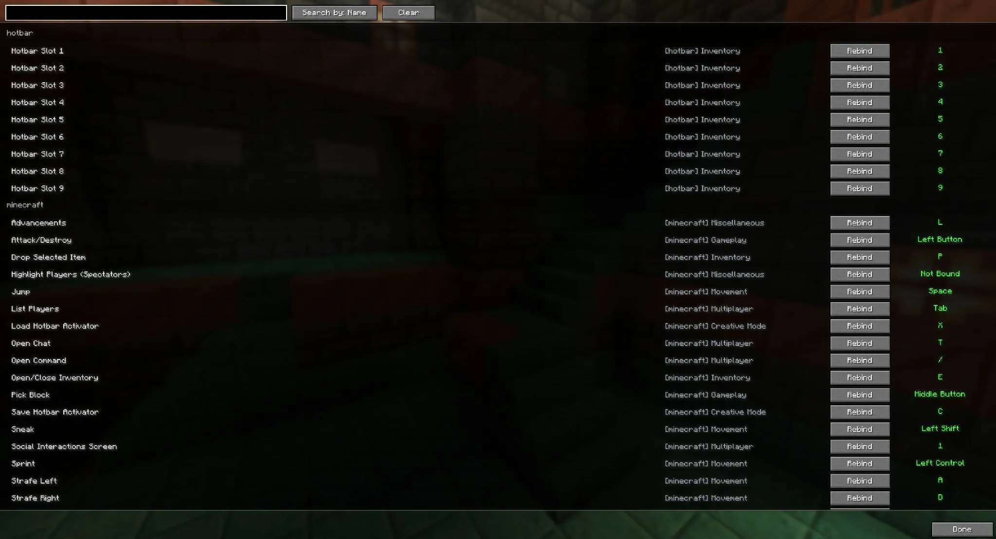 Keybind Search (NeoForge), Моды, Minecraft