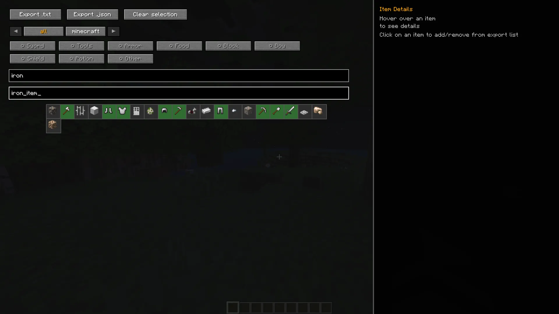 ItemID Exporter — скриншот 1 (Моды, Minecraft)