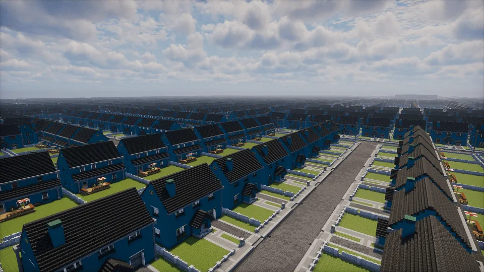 Ouroburbia - Liminal Suburban Sprawl Vivarium-inspired 1000x1000 Survival map — скриншот 11 (Карты, Minecraft)