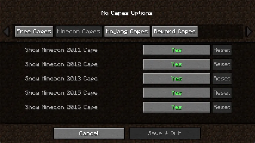 No Capes, Моды, Minecraft