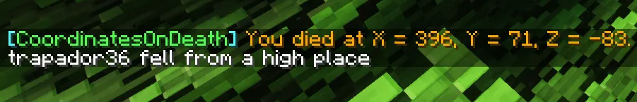 CoordinatesOnDeath — скриншот 1 (Плагины, Minecraft)
