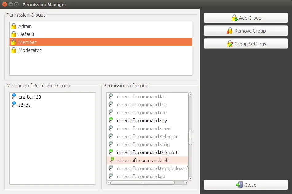 oLL's Server GUI, Плагины, Minecraft