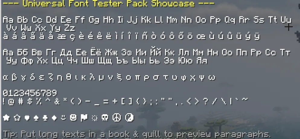 Universal Font Tester, Дата-паки, Minecraft
