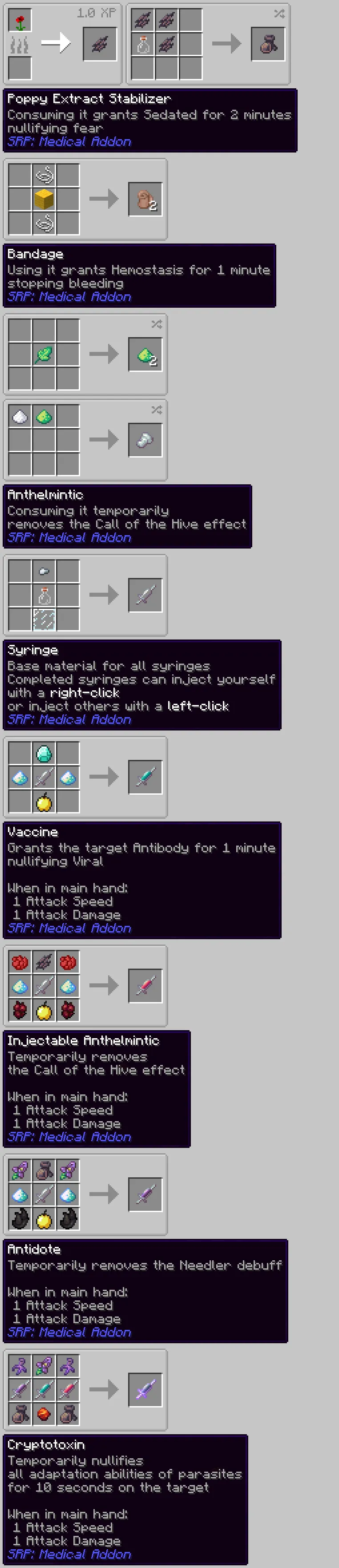 Scape and Run: Parasites Medical Addon, Моды, Minecraft