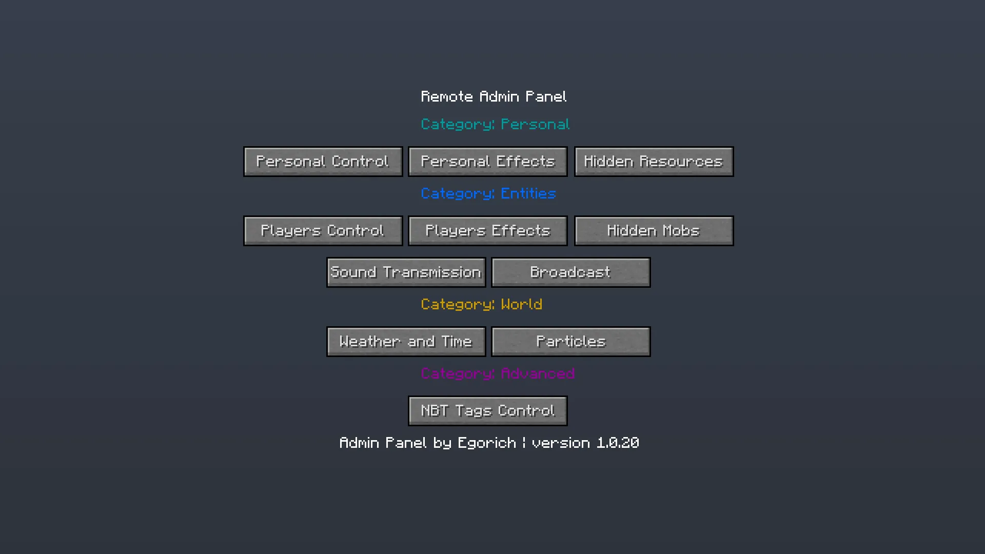 Egorich's Admin Panel, Моды, Minecraft