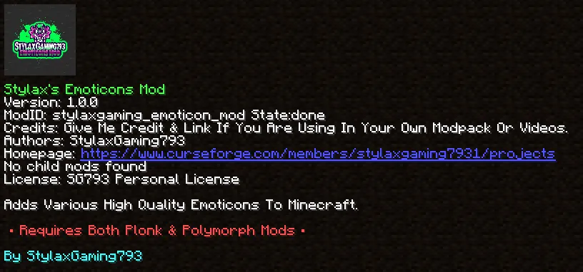 StylaxGaming793 Emoticon Mod — скриншот 1 (Моды, Minecraft)