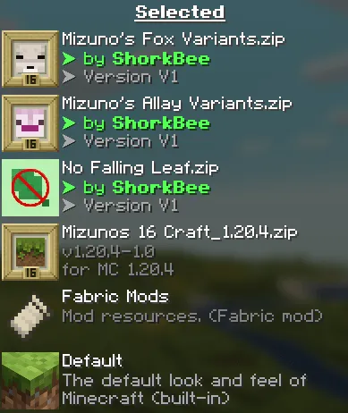 Mizuno's Fox Variants, Текстуры, Minecraft