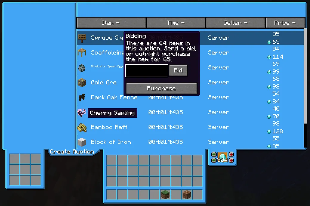 Auction the World, Моды, Minecraft