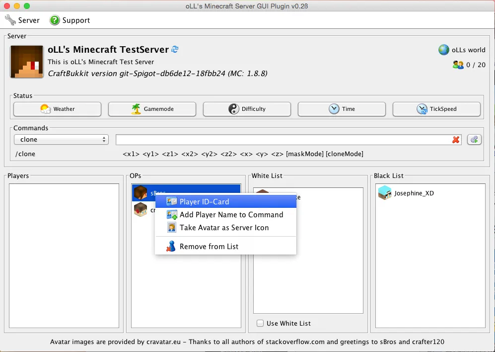 oLL's Server GUI, Плагины, Minecraft