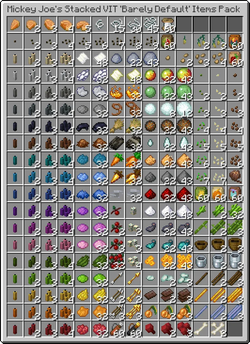 Mickey Joe's Stacked VIT 'Barely Default' Items Pack — Vanilla Default VIT Stacked Items Add-on — скриншот 1 (Текстуры, Minecraft)