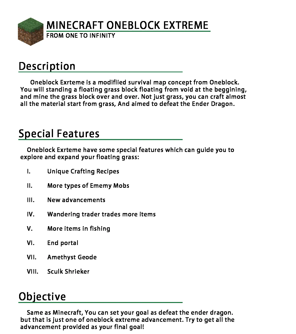 Oneblock Extreme(1.19 supported!), Карты, Minecraft