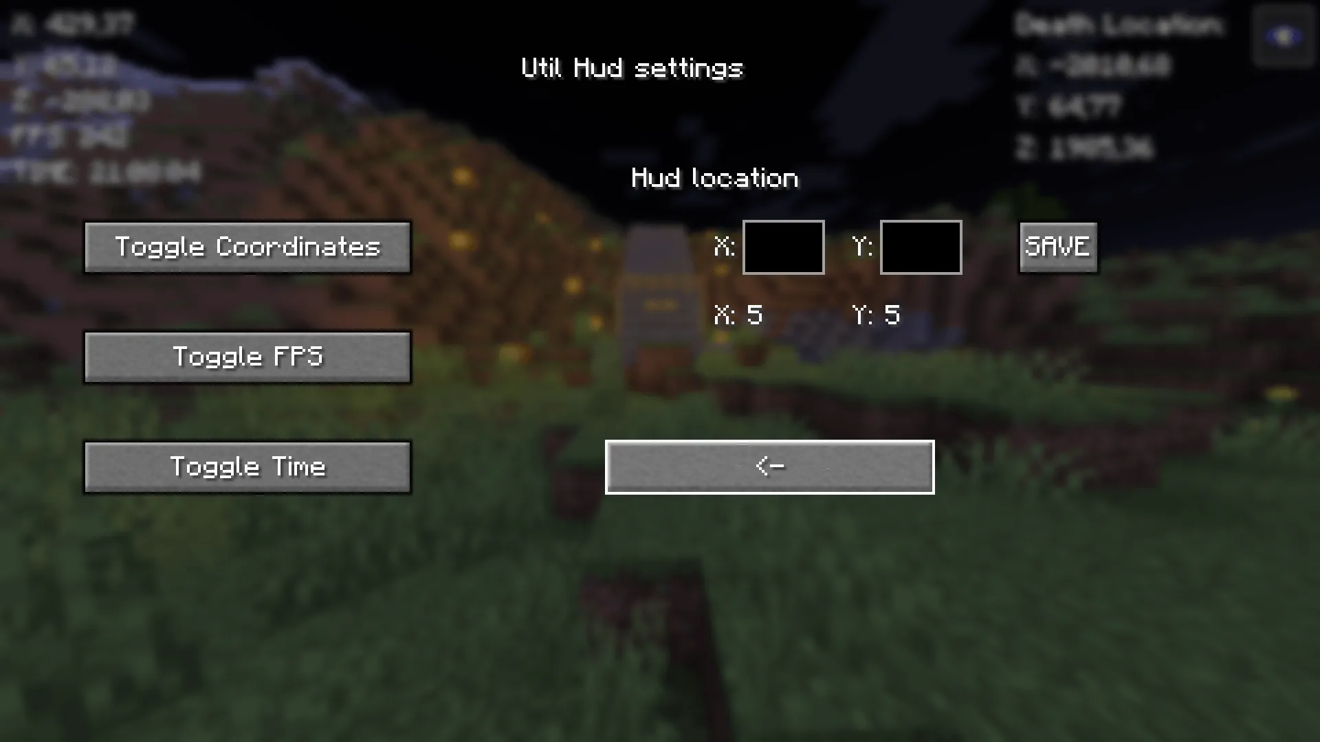 UTIL HUD (Coordinates, Fullbright, Fps, time, Last Death location) , Моды, Minecraft