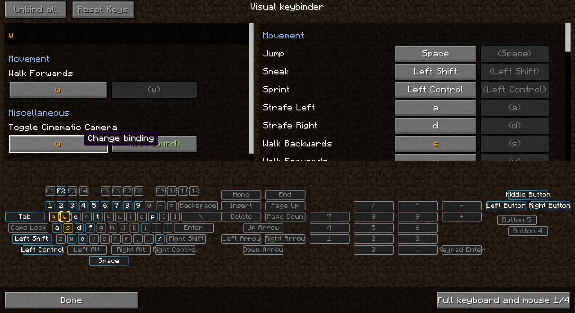 Raw's Visual keybinder, Моды, Minecraft