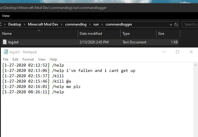 Command Logger — скриншот 1 (Моды, Minecraft)