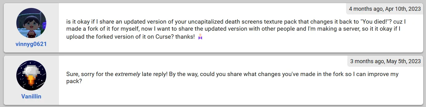 Uncapitalized Death Screens, Текстуры, Minecraft