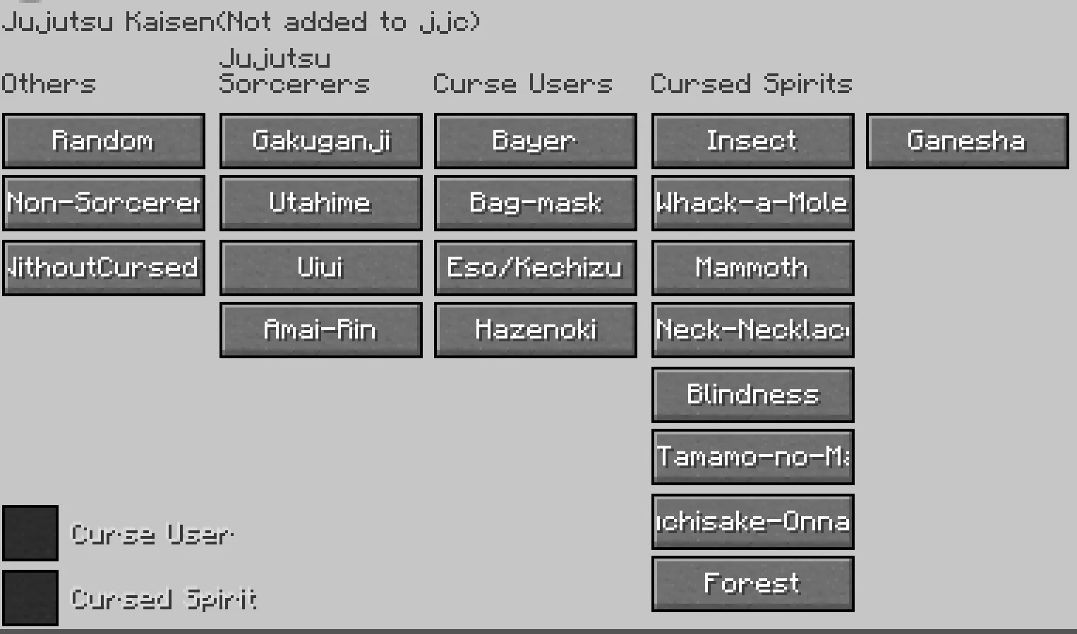 Jujutsu Craft V(JJCV), Моды, Minecraft