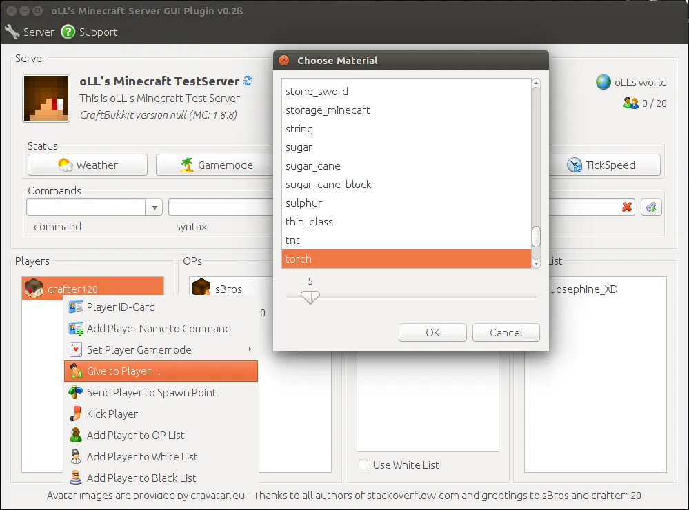oLL's Server GUI, Плагины, Minecraft